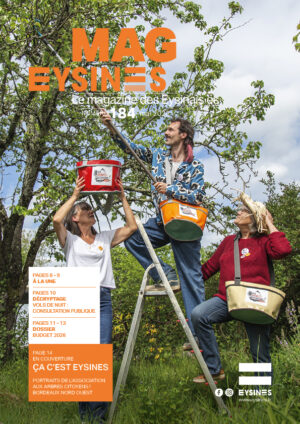 Couverture du magazine avec une photo de personnes en train de récolter des fruits